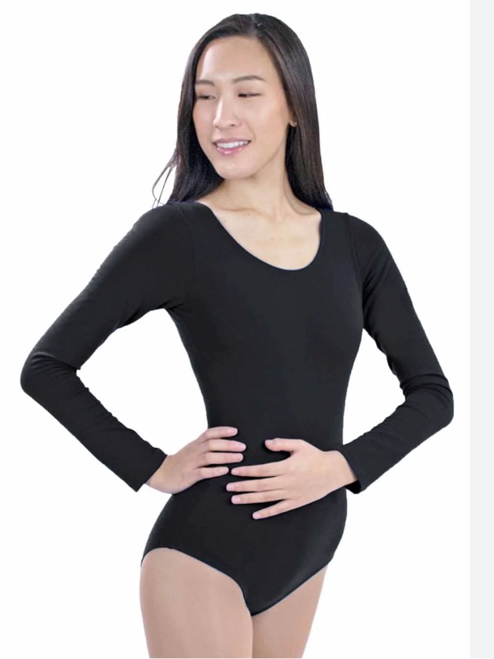 Women's Black Long-Sleeve Scoop Neck Bodysuit